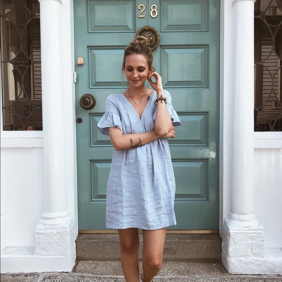 Zara- Blue Linen Baby Doll Dress - Picture 5 of 5